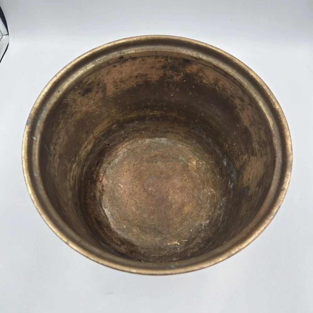 Vintage Solid Brass Hammered Planter Cachepot Claw Feet Patina Pot Large
